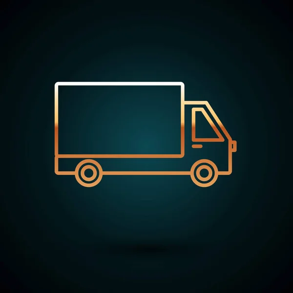 Gold line Delivery cargo truck vehicle icon isolated on dark blue background. Vector Illustration — ストックベクタ