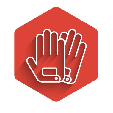 Beyaz çizgi eldivenleri uzun gölgeli izole edilmiş. Olağanüstü bir spor. Spor malzemeleri. Kırmızı altıgen düğmesi. Vektör İllüstrasyonu