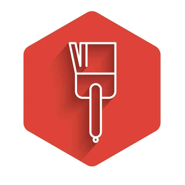 White line Kitchen brush icon isolated with long shadow. Red hexagon button. Vector Illustration — Stok Vektör