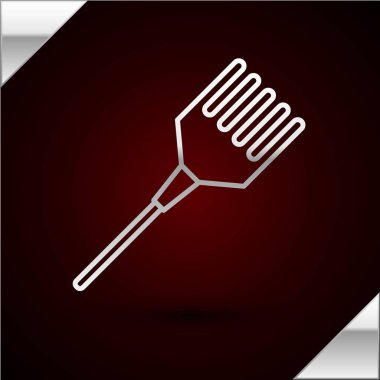Silver line Hairbrush icon isolated on dark red background. Comb hair sign. Barber symbol. Vector Illustration