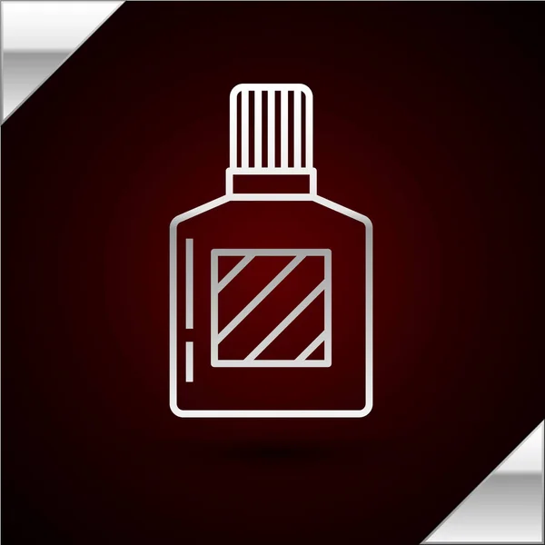 Linha de prata ícone Aftershave isolado no fundo vermelho escuro. Ícone de spray de Colónia. Garrafa de perfume masculino. Ilustração vetorial — Vetor de Stock