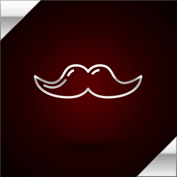 Ασημένια γραμμή Mustache εικονίδιο απομονώνονται σε σκούρο κόκκινο φόντο. Σύμβολο κουρείου. Μαλλί προσώπου. Εικονογράφηση διανύσματος — Διανυσματικό Αρχείο