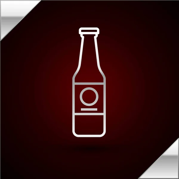 Срібна лінія Піктограма пляшки пива ізольована на темно-червоному тлі. Векторна ілюстрація — стоковий вектор