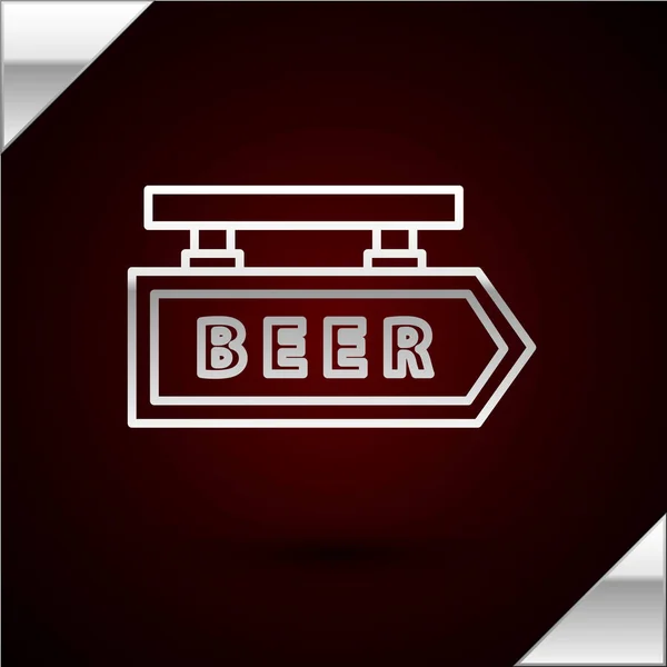 Silver line Street signboard with inscription Beer icon isolated on dark red background. Suitable for advertisements bar, cafe, pub, restaurant. Vector Illustration — Stock Vector