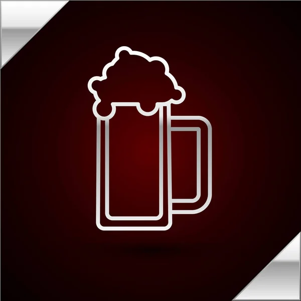 Linea argento Vetro di icona della birra isolato su sfondo rosso scuro. Illustrazione vettoriale — Vettoriale Stock