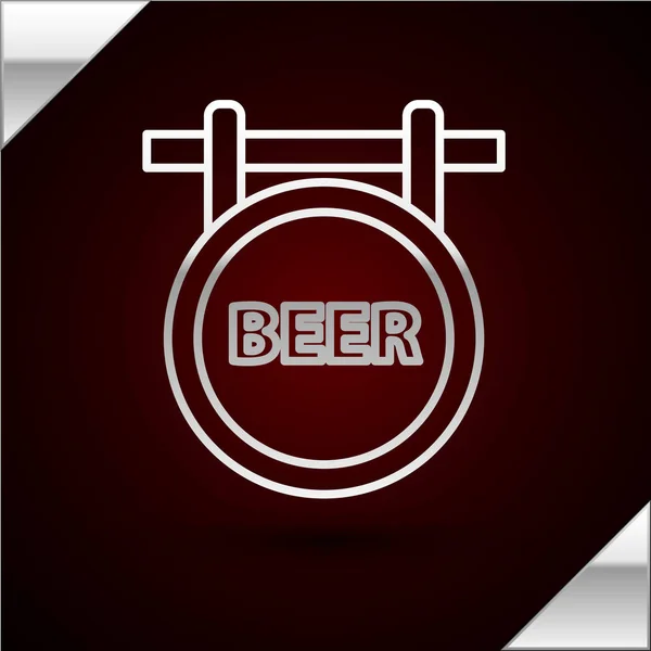 银线街标牌上刻有啤酒图标,与深色红色背景隔离. 适用于酒吧、咖啡店、酒吧、餐厅等广告场所. 病媒图解 — 图库矢量图片