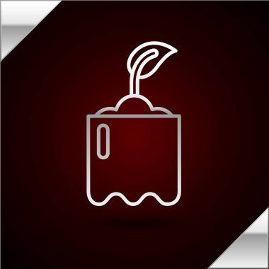 Silver line Sprout in bottle icon isolated on dark red background. Seed and seedling. Leaves sign. Leaf nature. Vector Illustration