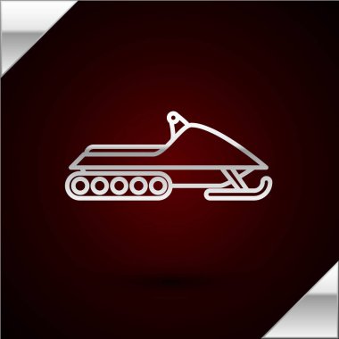 Gümüş çizgili kar aracı simgesi koyu kırmızı arka planda izole edildi. Kar arabası işareti. Olağanüstü bir spor. Vektör İllüstrasyonu