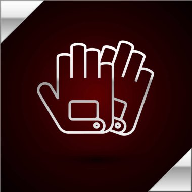 Gümüş çizgili eldivenler koyu kırmızı arka planda izole edilmiş. Olağanüstü bir spor. Spor malzemeleri. Vektör İllüstrasyonu