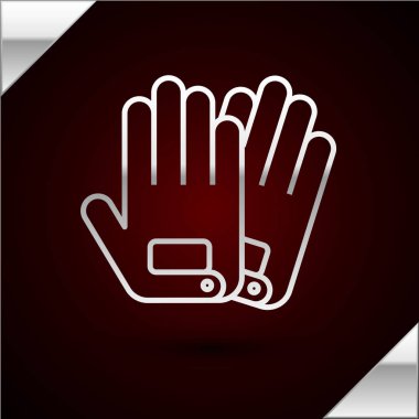 Gümüş çizgili eldivenler koyu kırmızı arka planda izole edilmiş. Olağanüstü bir spor. Spor malzemeleri. Vektör İllüstrasyonu