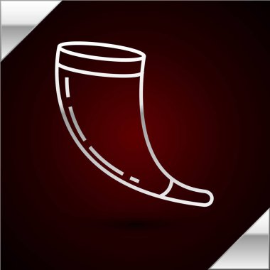 Silver line Traditional ram horn, shofar icon isolated on dark red background. Rosh hashanah, jewish New Year holiday traditional symbol. Vector Illustration