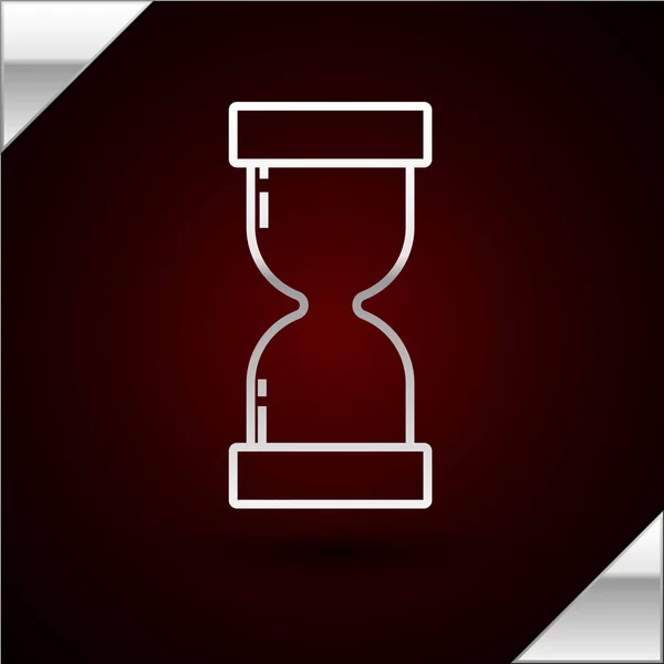 Stříbrná čára Staré přesýpací hodiny s tekoucí pískovou ikonou izolované na tmavočerveném pozadí. Pískové hodiny. Obchodní a časová koncepce. Vektorová ilustrace — Stockový vektor