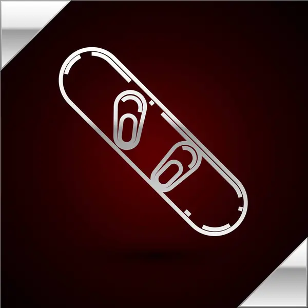 Gümüş çizgili Snowboard simgesi koyu kırmızı arka planda izole edilmiş. Snowboard tahtası ikonu. Olağanüstü bir spor. Spor malzemeleri. Vektör İllüstrasyonu — Stok Vektör