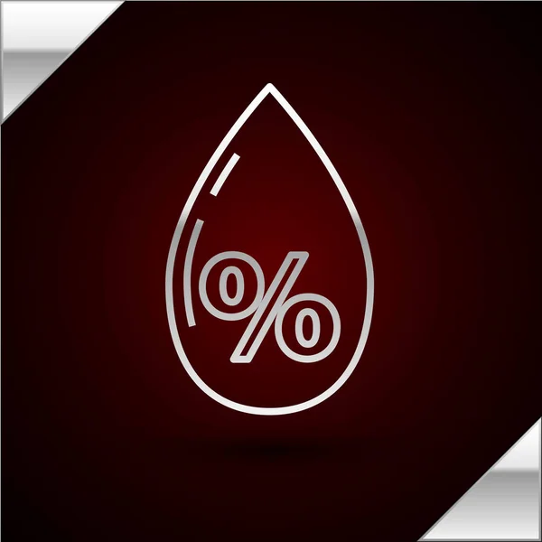 Srebrna linia Procentowa ikona kropli wody izolowana na ciemnoczerwonym tle. Analiza wilgotności. Ilustracja wektora — Wektor stockowy