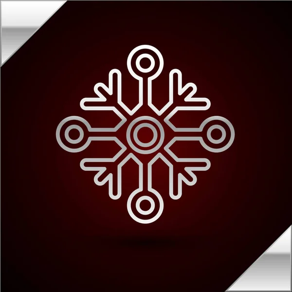 Silver linje Snowflake ikon isolerad på mörkröd bakgrund. Vektor Illustration — Stock vektor