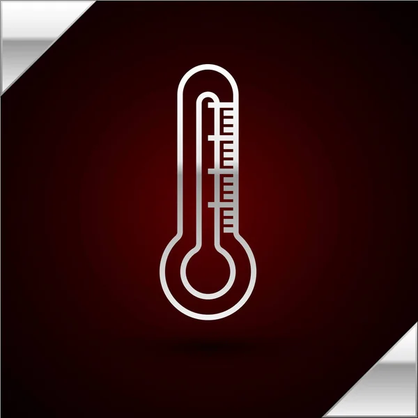 Silberne Linie Thermometer-Symbol isoliert auf dunkelrotem Hintergrund. Vektorillustration — Stockvektor