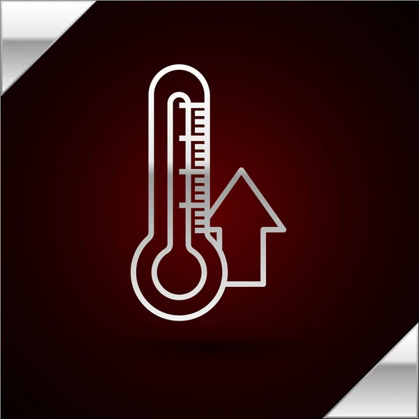 Silver line Thermometer icon isolated on dark red background. Vector Illustration — Stok Vektör