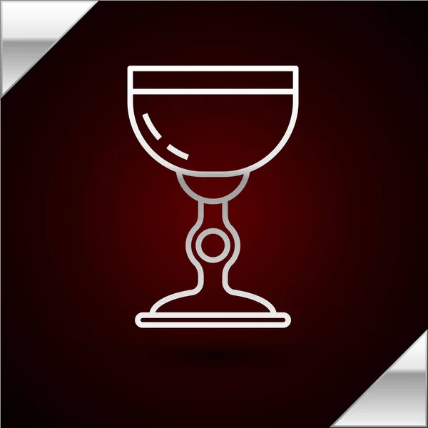 Stříbrná linie židovský pohár ikona izolované na tmavočerveném pozadí. Židovský pohár vína pro kiddush. Hrnek na šabat. Vektorová ilustrace — Stockový vektor