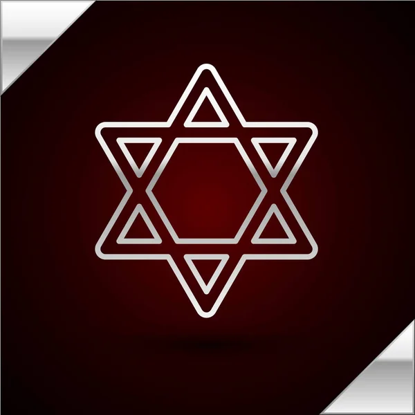 Silver line Star of David icon isolated on dark red background. Jewish religion symbol. Symbol of Israel. Vector Illustration — Stock Vector