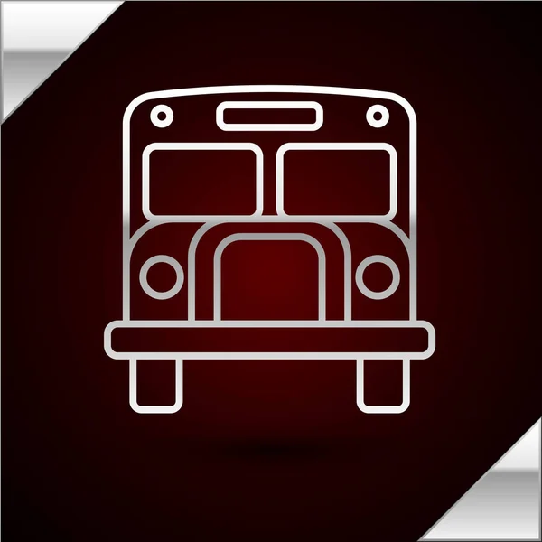 Linha de prata Ícone de ônibus escolar isolado no fundo vermelho escuro. Símbolo de transporte público. Ilustração vetorial — Vetor de Stock