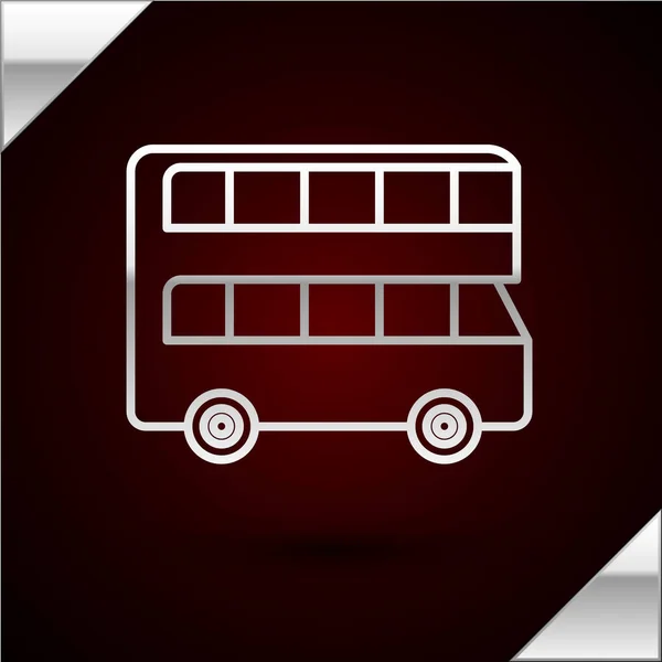 Silver line Double decker bus icon isolated on dark red background. London classic passenger bus. Public transportation symbol. Vector Illustration — Stok Vektör