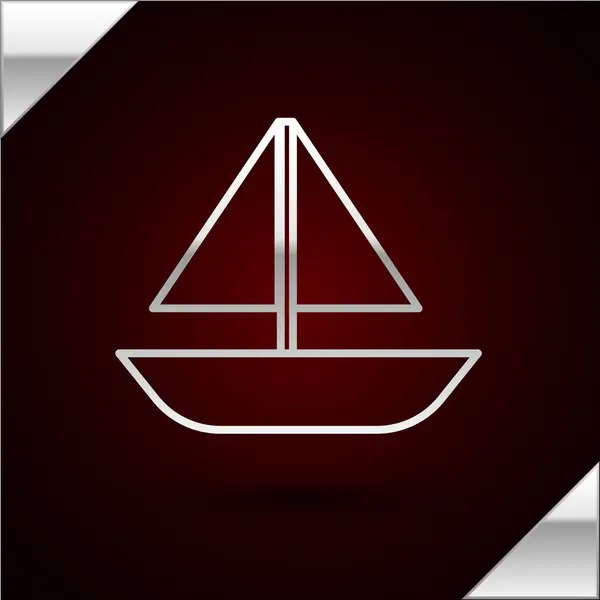 Silver line Icono de velero o velero aislado sobre fondo rojo oscuro. Navegación en barco de crucero marítimo. Ilustración vectorial — Vector de stock
