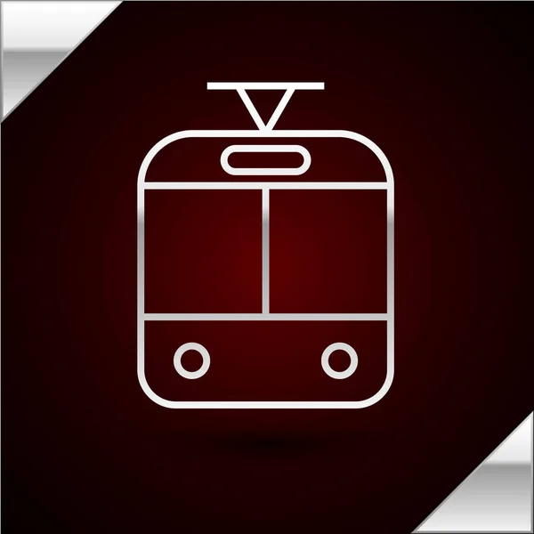 Серебристая линия трамвая и значок железной дороги выделены на темно-красном фоне. Символ общественного транспорта. Векторная миграция — стоковый вектор