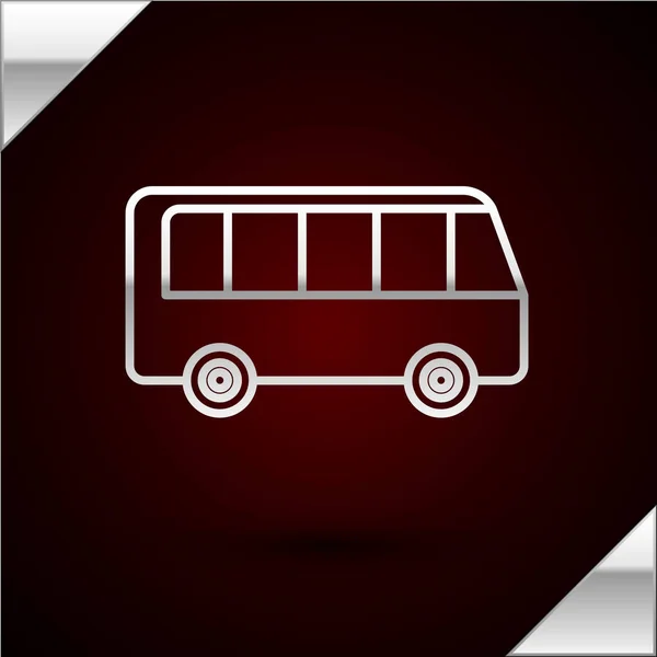 Línea plateada Icono de autobús aislado sobre fondo rojo oscuro. Concepto de transporte. Autobús señal de transporte turístico. Símbolo turístico o de vehículo público. Ilustración vectorial — Archivo Imágenes Vectoriales