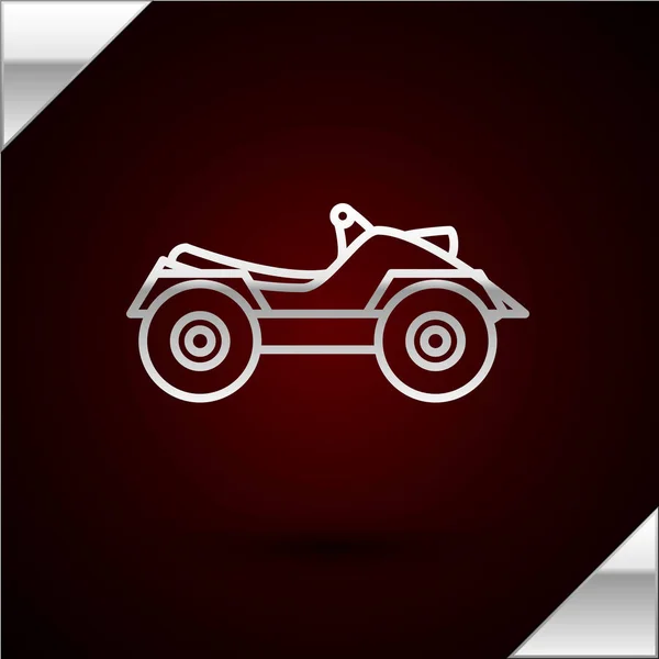Línea de plata All Terrain Vehicle o ATV icono de la motocicleta aislado sobre fondo rojo oscuro. Quad bike. Deporte extremo. Ilustración vectorial — Vector de stock