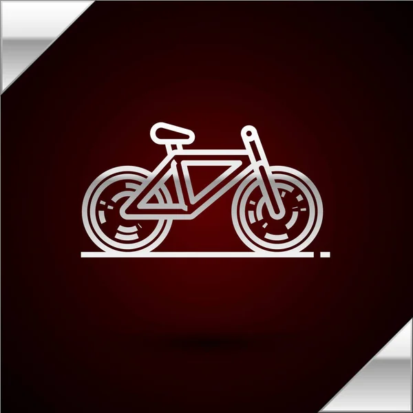 Ícone de bicicleta de linha de prata isolado no fundo vermelho escuro. Corrida de bicicleta. Desporto extremo. Equipamento desportivo. Ilustração vetorial — Vetor de Stock