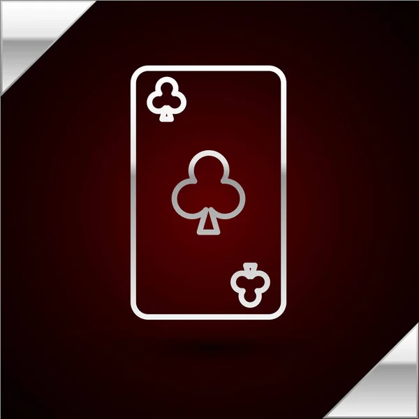Silberne Spielkarte mit Kreuz-Symbol auf dunkelrotem Hintergrund. Casino-Glücksspiel. Vektorillustration — Stockvektor
