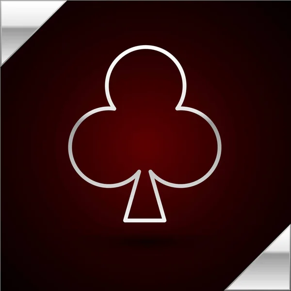 Silver line Playing card with clubs symbol icon isolated on dark red background. Casino gambling. Vector Illustration — ストックベクタ