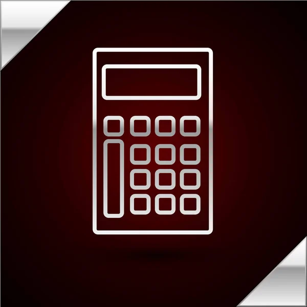 Silberlinienrechner-Symbol isoliert auf dunkelrotem Hintergrund. Buchhaltungssymbol. betriebswirtschaftliche Berechnungen Mathematik Bildung und Finanzen. Vektorillustration — Stockvektor