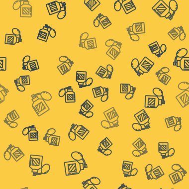 Mavi çizgi tıraş losyonu ikonu sarı arka planda kusursuz desen izole etti. Parfüm spreyi ikonu. Erkek parfüm şişesi. Vektör İllüstrasyonu