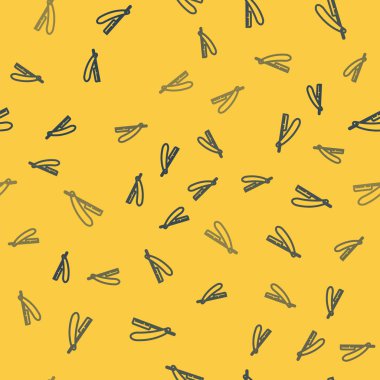 Mavi çizgi Doğrudan Ustura simgesi sarı arkaplanda pürüzsüz desen izole etti. Berber dükkanı sembolü. Vektör İllüstrasyonu