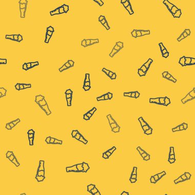 Sarı arka planda mavi çizgili cam bira ikonu izole edilmiş. Vektör İllüstrasyonu