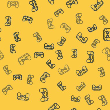 Mavi çizgi Gamepad simgesi sarı arkaplandaki kusursuz deseni izole etti. Oyun kontrolörü. Vektör İllüstrasyonu