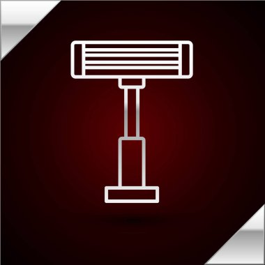 Gümüş çizgi elektrikli ısıtıcı ikonu koyu kırmızı arka planda izole edildi. Uzaktan kumandalı kızıl ötesi ısıtıcı. Klima kontrolü. Vektör İllüstrasyonu