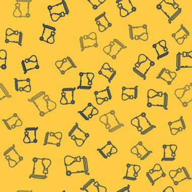 Mavi çizgi çöp kutusu simgesi sarı arkaplandaki kusursuz deseni izole etti. Çöp kutusu tabelası. Sepet simgesini geri dönüştür. Ofis çöpü ikonu. Vektör İllüstrasyonu