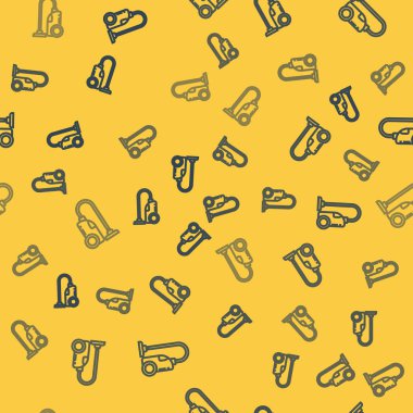 Mavi çizgi elektrikli süpürge ikonu sarı arka planda izole edilmiş pürüzsüz desen. Vektör İllüstrasyonu