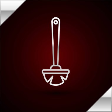 Gümüş çizgili tuvalet fırçası ikonu koyu kırmızı arka planda izole edilmiş. Vektör İllüstrasyonu