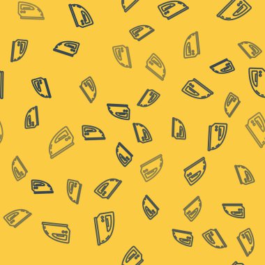 Mavi çizgi elektrikli demir ikonu sarı arkaplanda pürüzsüz desen izole etti. Buhar ütüsü. Vektör İllüstrasyonu