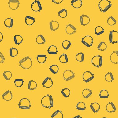 Mavi çizgi cadılar bayramı cadı kazanı ikonu sarı arka planda kusursuz deseni izole etti. Mutlu Cadılar Bayramı Partisi. Vektör İllüstrasyonu