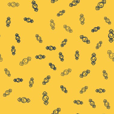 Mavi çizgi Candy simgesi sarı arka planda kusursuz deseni izole etti. Mutlu Cadılar Bayramı Partisi. Vektör İllüstrasyonu