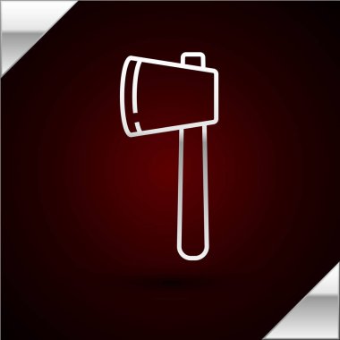 Gümüş çizgili tahta balta ikonu koyu kırmızı arka planda izole edilmiş. Oduncu baltası. Mutlu Cadılar Bayramı Partisi. Vektör İllüstrasyonu