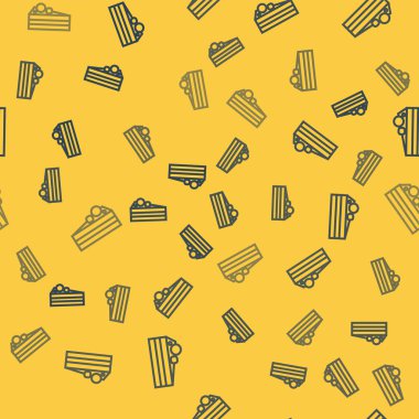 Mavi çizgi kek simgesi sarı arkaplandaki pürüzsüz deseni izole etti. Doğum günün kutlu olsun. Vektör İllüstrasyonu