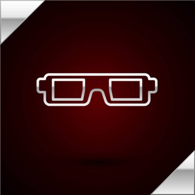 Gümüş çizgi 3D sinema gözlüğü simgesi koyu kırmızı arka planda izole edilmiş. Vektör İllüstrasyonu