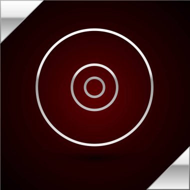 Gümüş çizgi CD veya Dvd disk simgesi koyu kırmızı arkaplanda izole edildi. Küçük disk işareti. Vektör İllüstrasyonu