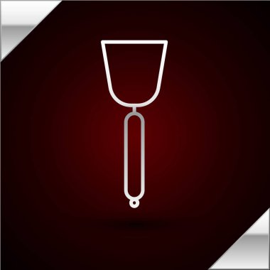 Gümüş çizgili Spatula simgesi koyu kırmızı arka planda izole edilmiş. Mutfak spatula ikonu. Bbq spatula işareti. Barbekü ve ızgara aleti. Vektör İllüstrasyonu