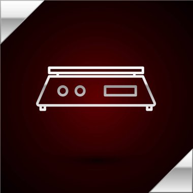 Gümüş çizgili Elektronik ölçek simgesi koyu kırmızı arka planda izole edildi. Ağırlık ölçüm aletleri. Vektör İllüstrasyonu